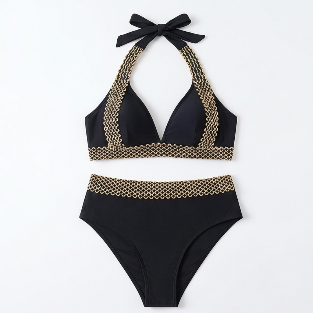 Soléra™ – Woven Chain-Trim High-Waist Bikini
