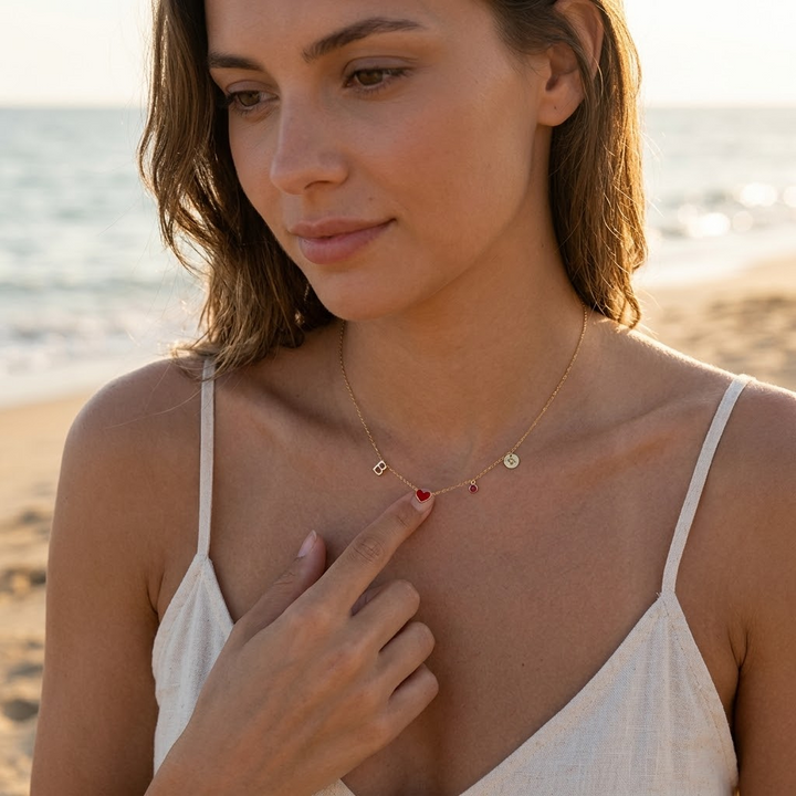 Veluna™ - Personalized Initial Charm Necklace with Birthstone & Zodiac