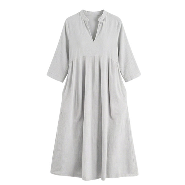 Elara™ – Soft Cotton Midi Dress with Pockets