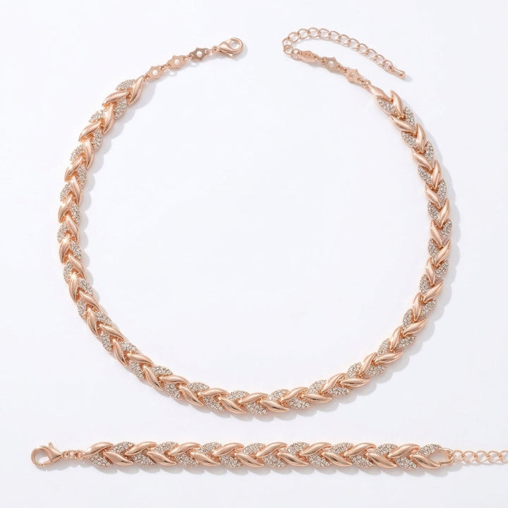 Levara™ – Sparkling Leaf Link Necklace and Bracelet Set