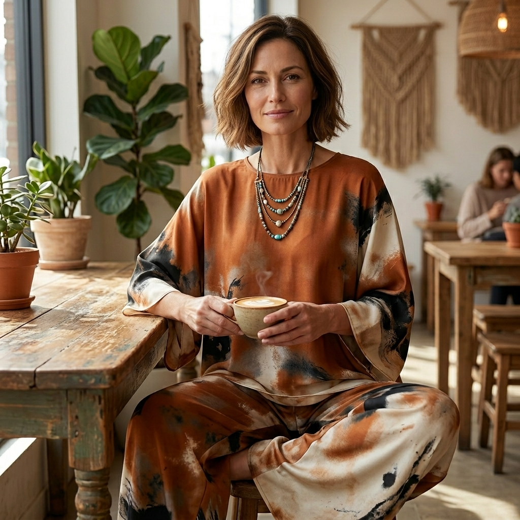 Aterra™ - Artistic Watercolor Tunic and Wide Leg Pants Set