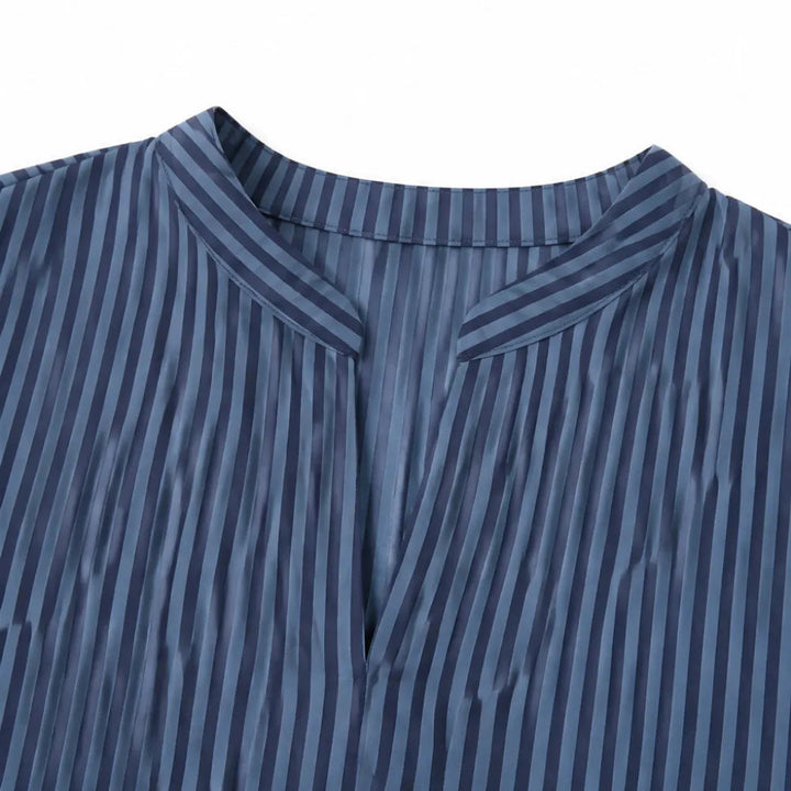 Vestara – Boho Striped V-Neck Maxi Dress with Pockets, Long Sleeves