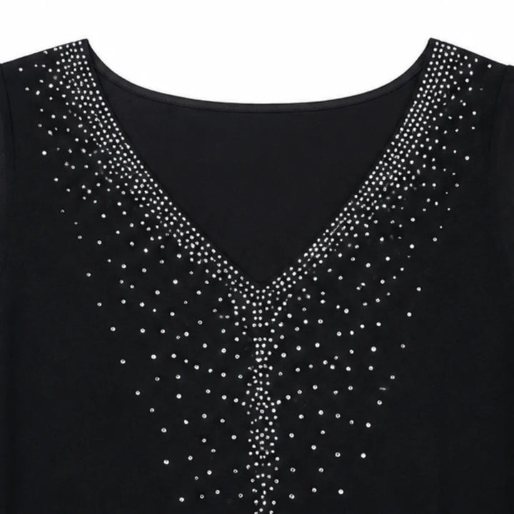 Velora – Rhinestone Look V-Neck Chiffon Like Cape Midi Dress