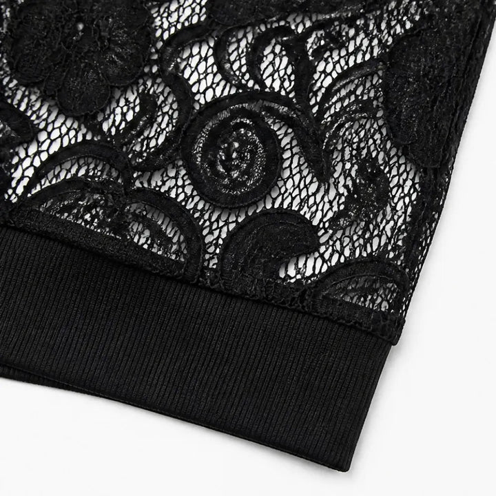 Lacelle – Floral Lace Zip Up Bomber Jacket for Women