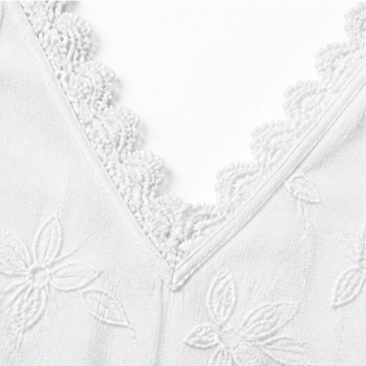 Solayne – White Lace V Neck Embroidered Look Tank Top for Women