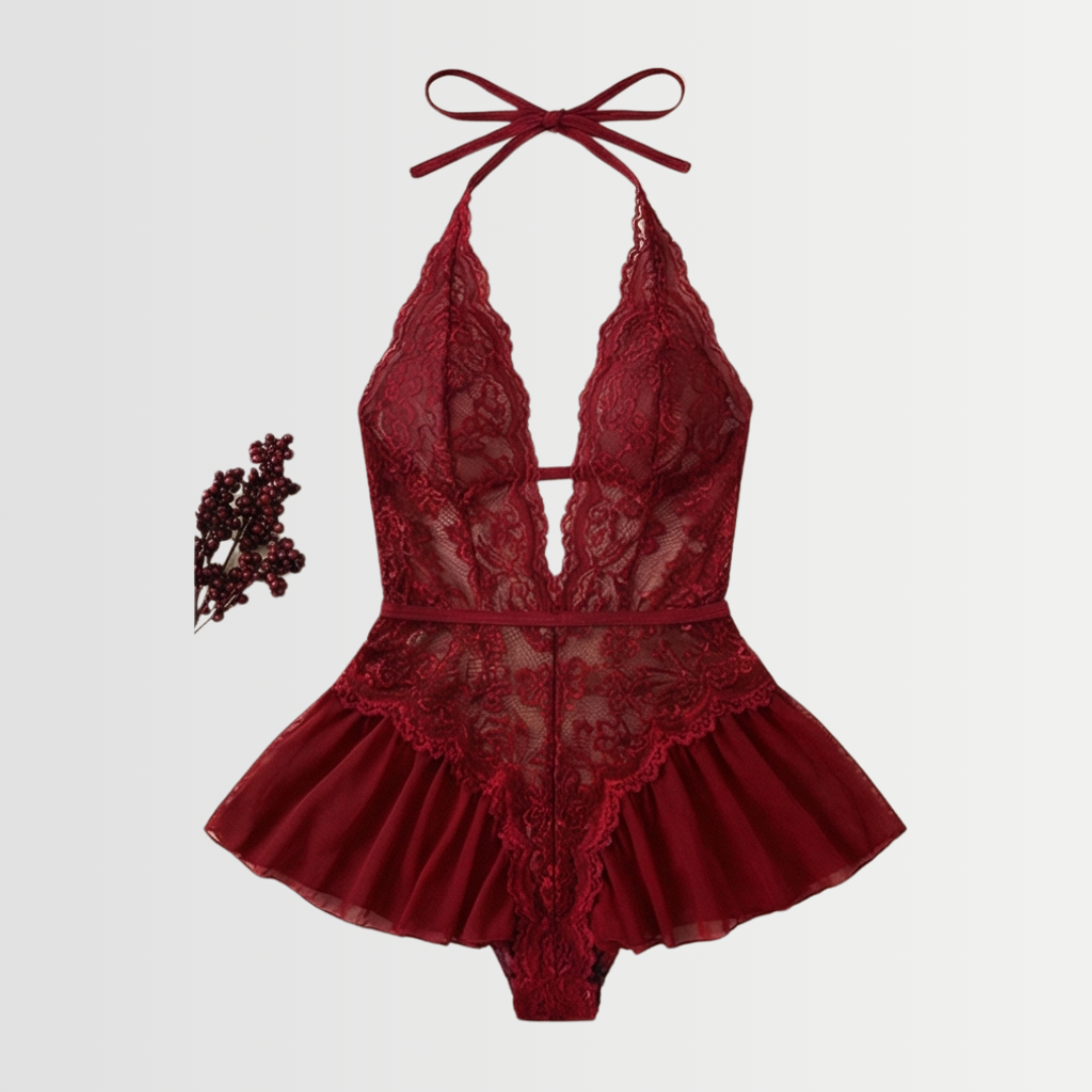 Velara™ – Floral Lace Teddy with Ruffle Hem