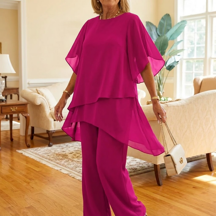 Graziella™ – Chiffon Two-Piece Set with Asymmetric Top