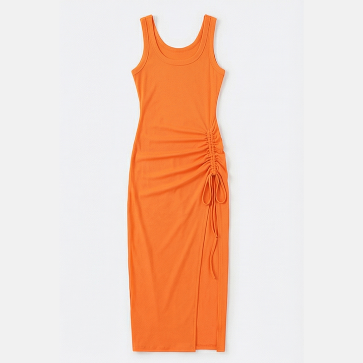 Solara™ — Ribbed Maxi Dress with Drawstring Slit