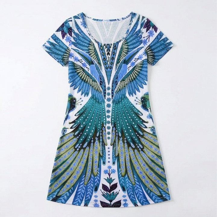 Vivara™ – Bold Peacock Wingspan Summer Dress