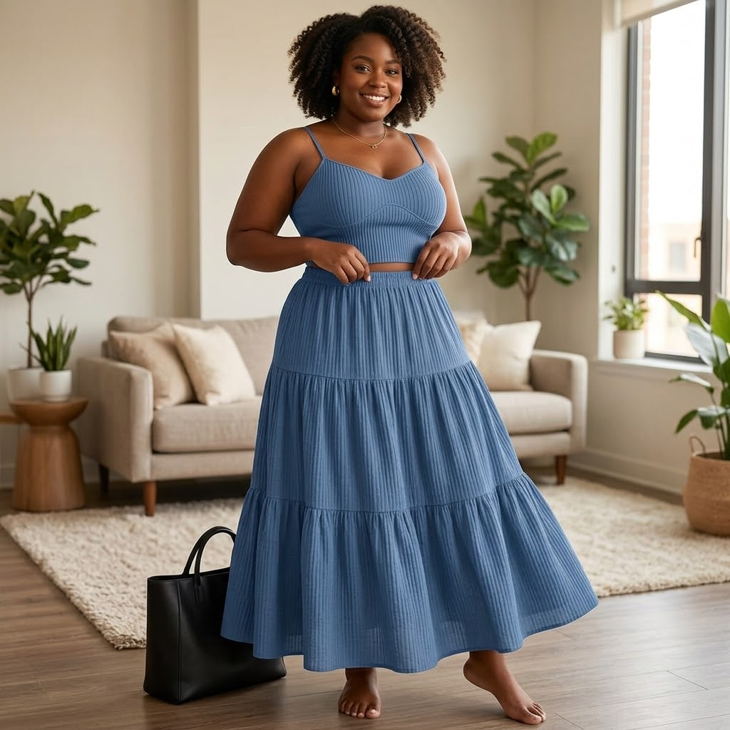 Solavie™ Tiered Maxi Skirt & Cami Matching Set