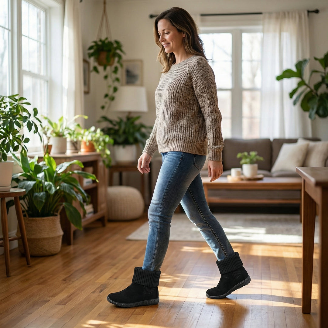 Cozella™ – Knit Cuff Suede Ankle Booties