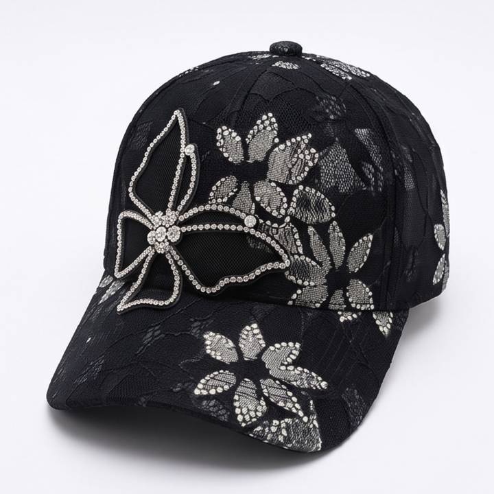 Veluna™ – Rhinestone Butterfly Lace Baseball Cap