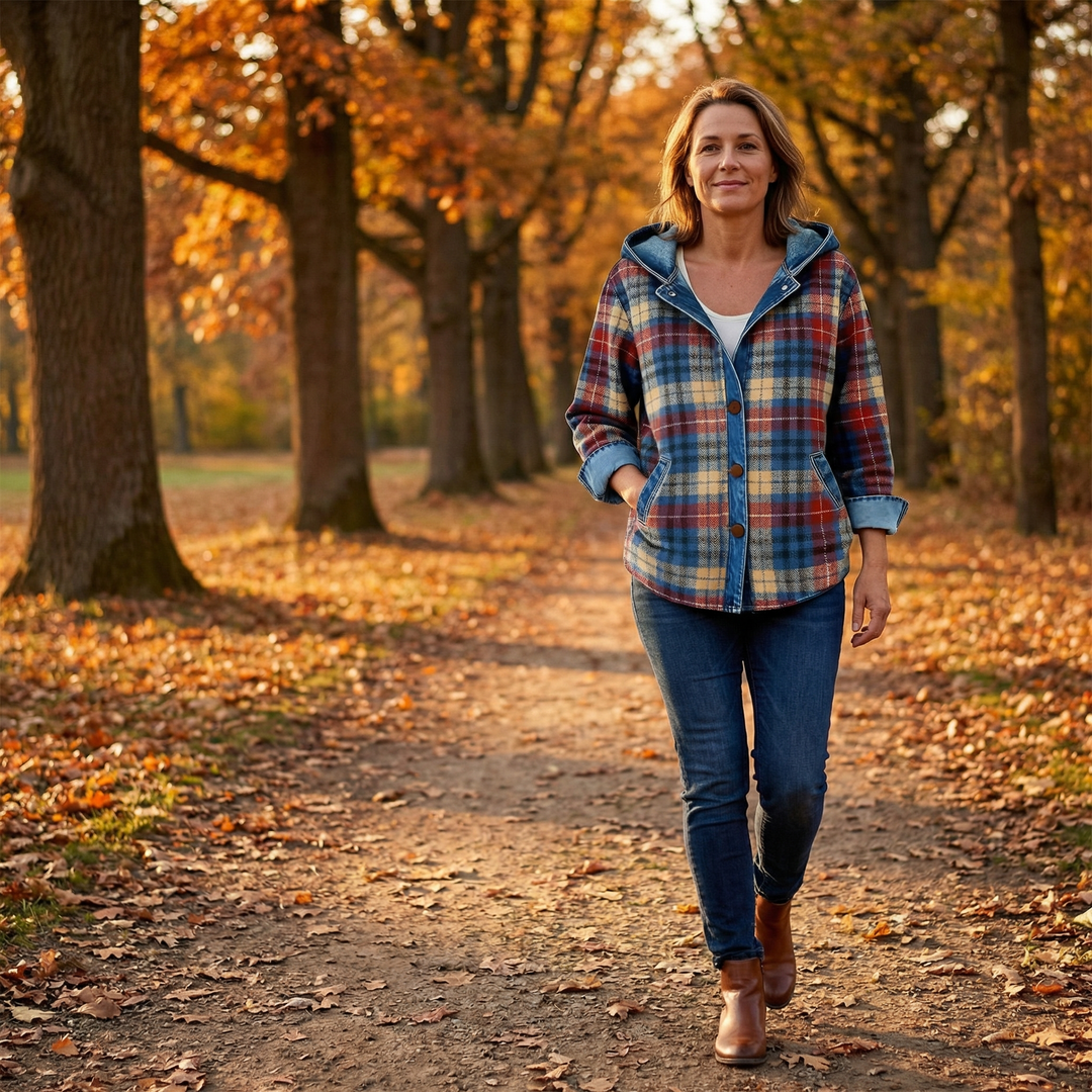 Weslyn™ - Contrast Denim Plaid Hooded Jacket