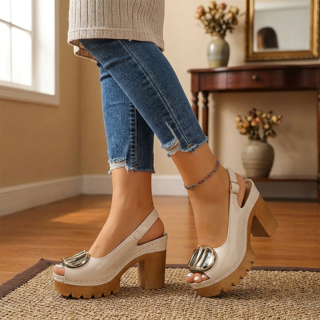 Floressa™ – Statement Buckle Platform Heeled Sandals