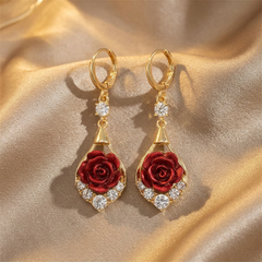Rosavelle™ – Red Rose Crystal Drop Earrings
