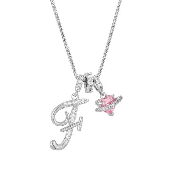 LUMARA™ - 3-Layer Initial Necklace with Pink Heart Zircon