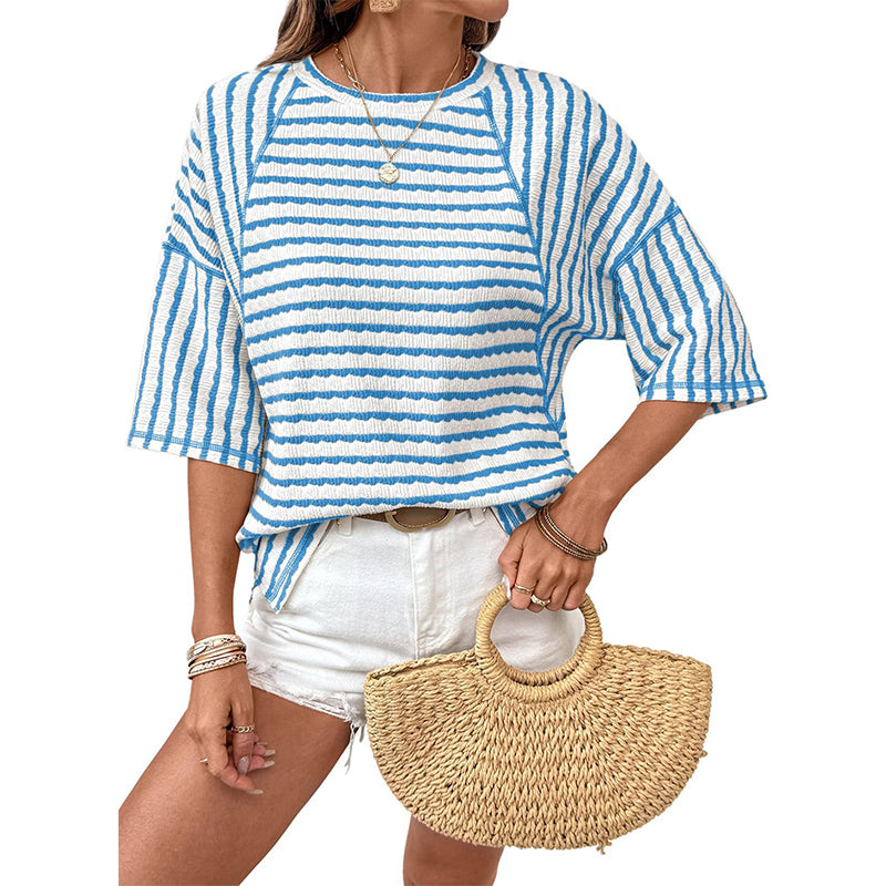 Elara™ – Textured Stripe Relaxed Tee