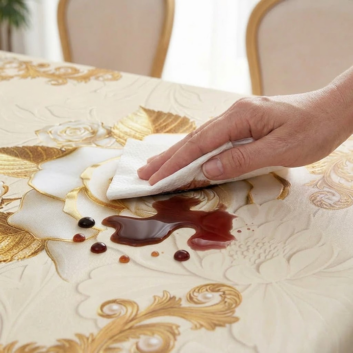 Rosalina™ – Embossed Gold Rose Waterproof Tablecloth