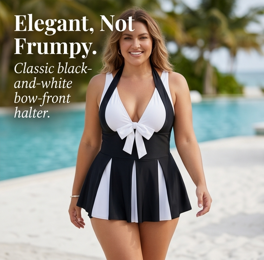 Soliera™ – Plus-Size Halter Swimdress with Boy Shorts