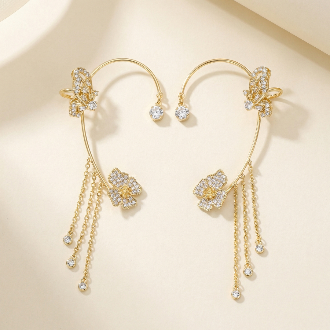 Ornata™ Sparkling Butterfly Ear Cuff with Tassels