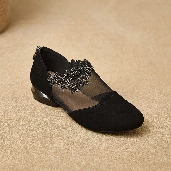 Veluna™ – Beaded Lace Mesh Wedge Shoes