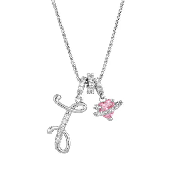 LUMARA™ - 3-Layer Initial Necklace with Pink Heart Zircon