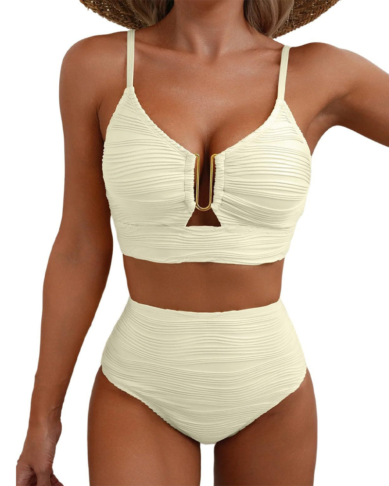 Solaia™ – Sculpted Textured High Waist Bikini Set