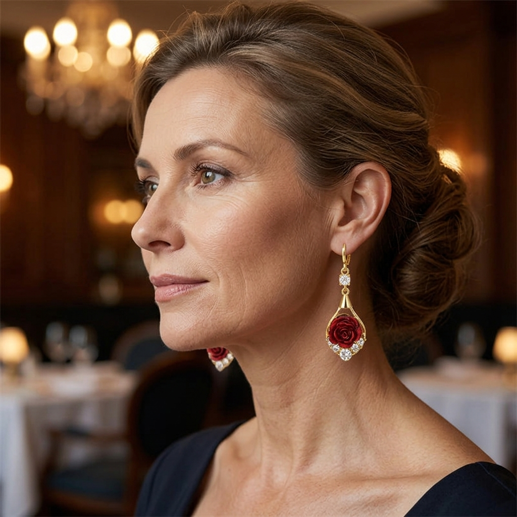Rosavelle™ – Red Rose Crystal Drop Earrings