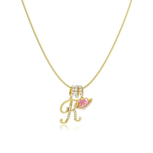 LUMARA™ - 3-Layer Initial Necklace with Pink Heart Zircon