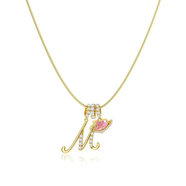 LUMARA™ - 3-Layer Initial Necklace with Pink Heart Zircon