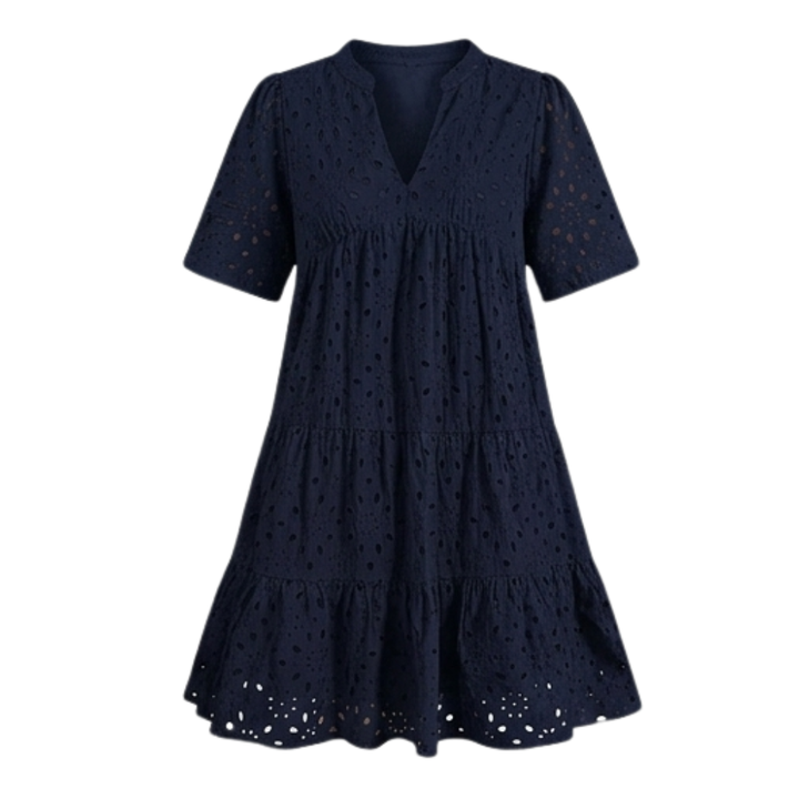 Wearbella™ – Flowy V-Neck Eyelet Dress for Curvy Fit