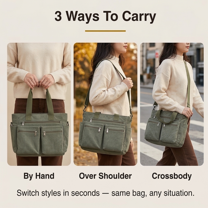 Clovera™ – Multi Pocket Corduroy Shoulder Bag