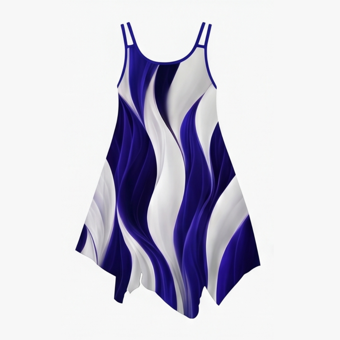 Solenza™ – Asymmetric Swirl Print Midi Dress