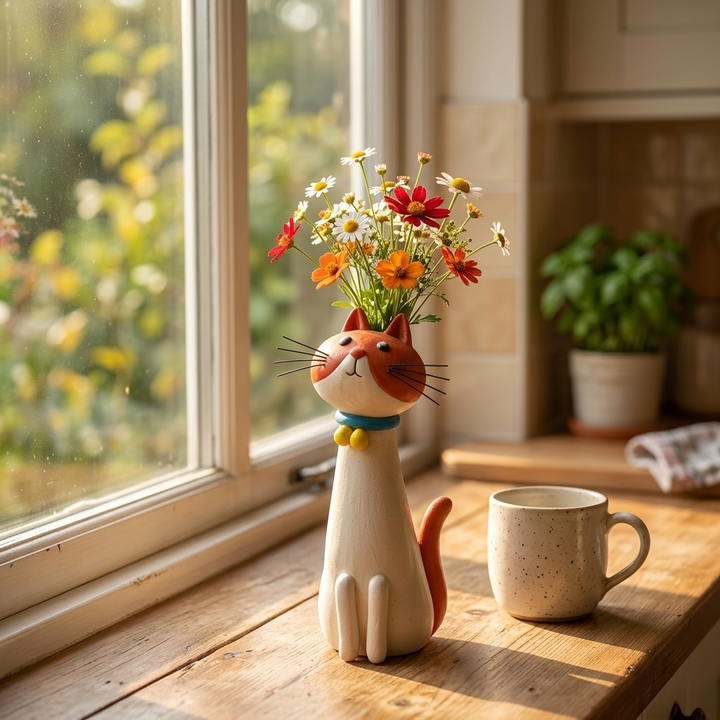 Felina™ – Handmade Ceramic Cat Flower Vase