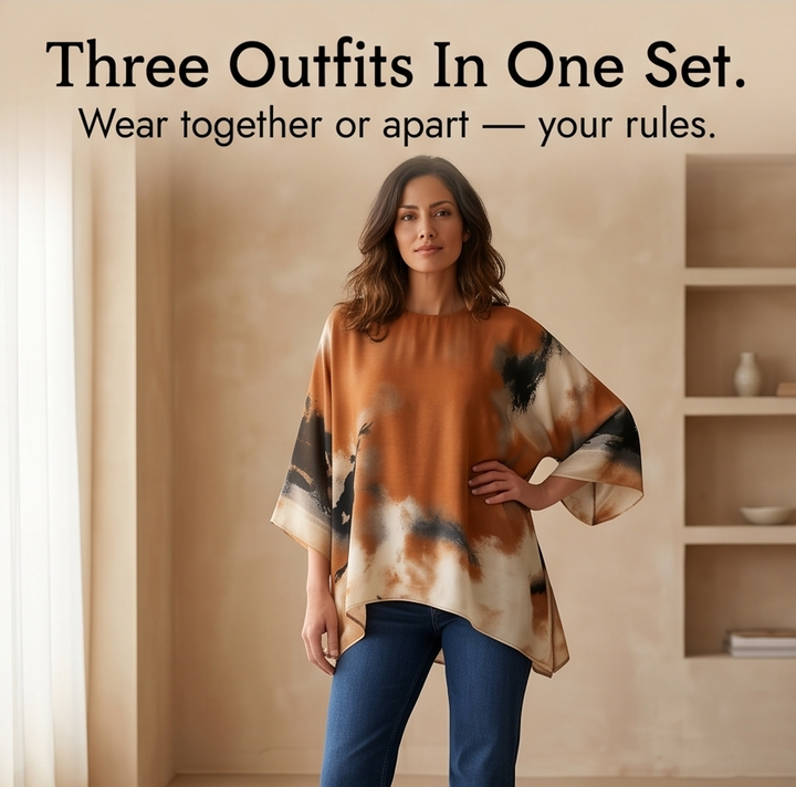 Aterra™ - Artistic Watercolor Tunic and Wide Leg Pants Set