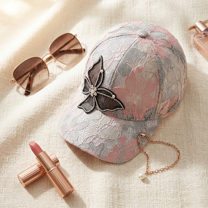 Veluna™ – Rhinestone Butterfly Lace Baseball Cap