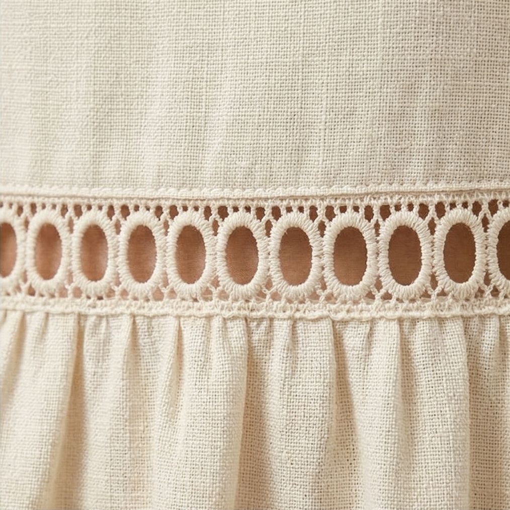 Solenne™ – Breathable Cotton Linen Lace Midi Dress