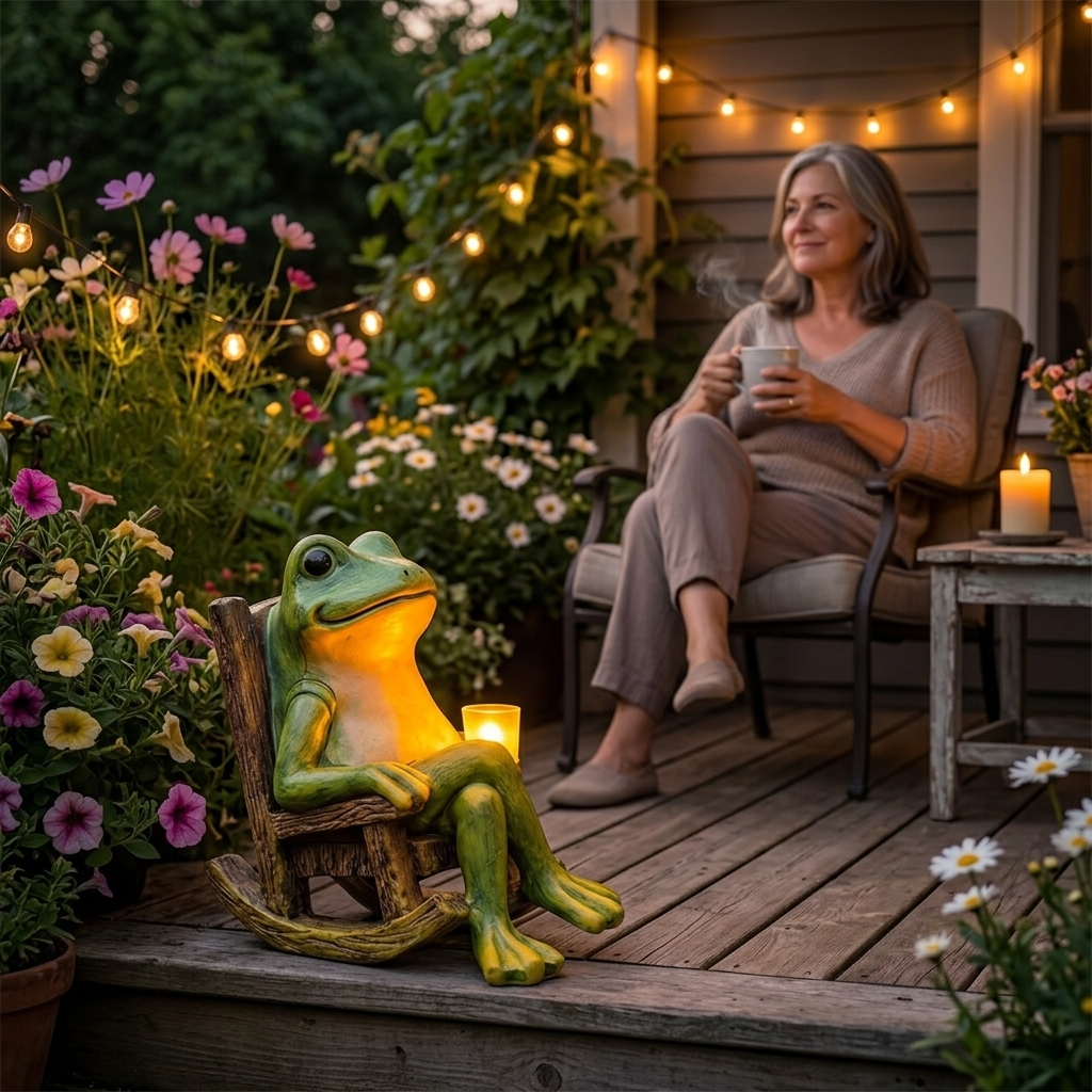Glowfrog™ – Glowing Garden Frog in Rocking Chair