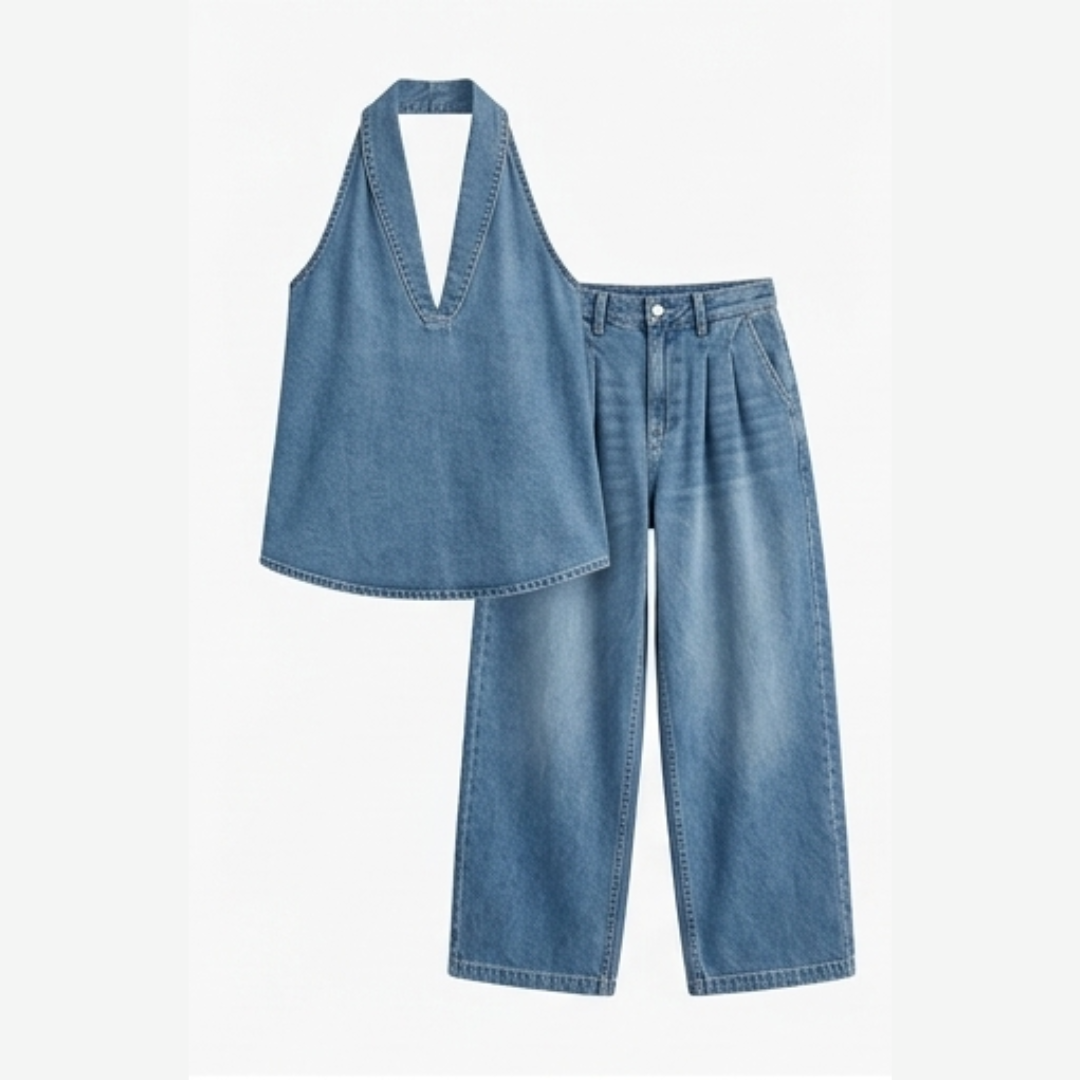 Rivella™ – Washed Denim Two Piece Summer Set