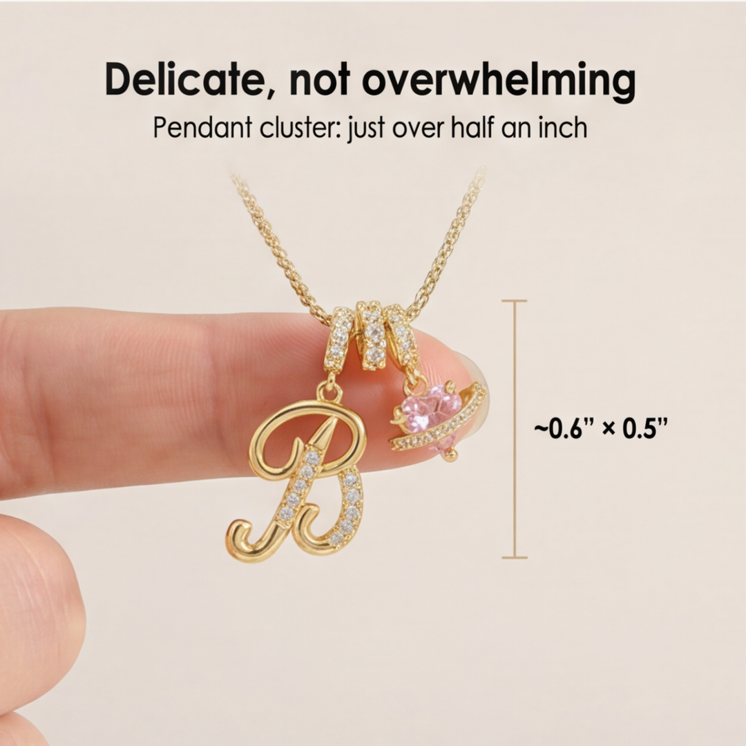 LUMARA™ - 3-Layer Initial Necklace with Pink Heart Zircon