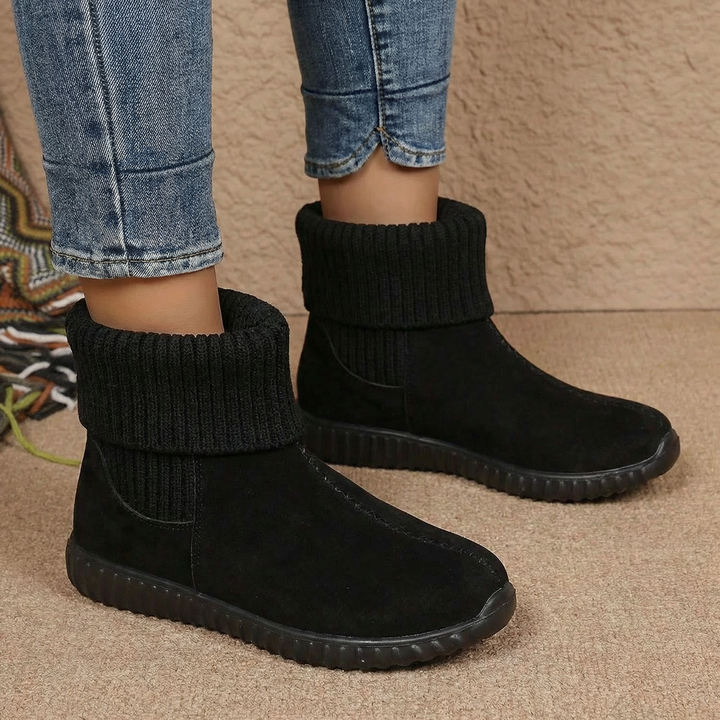 Cozella™ – Knit Cuff Suede Ankle Booties