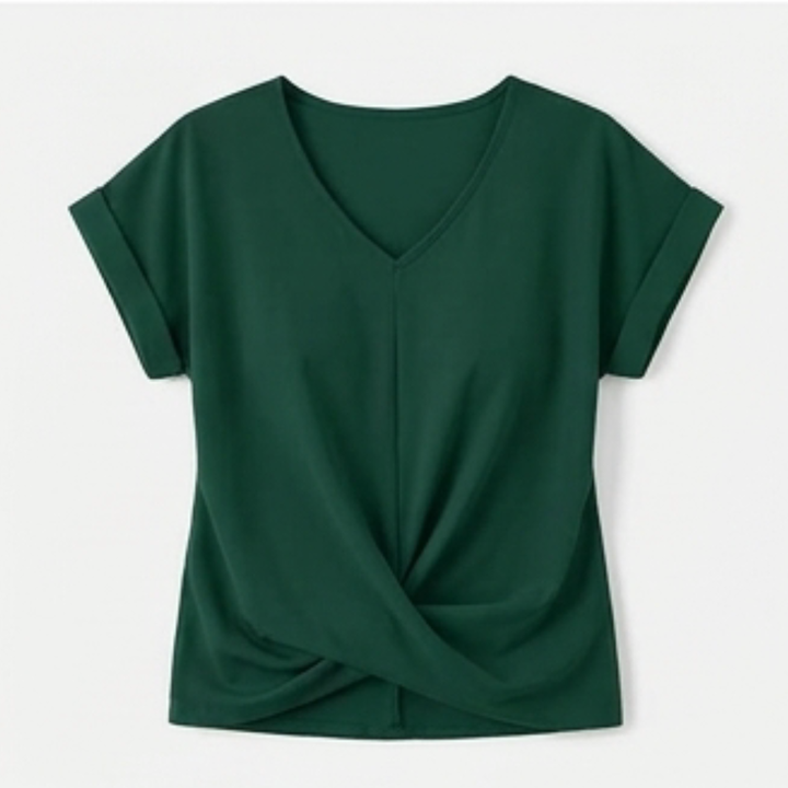 Veluna™ - Twist-Knot V-Neck Top for Effortless Everyday Style