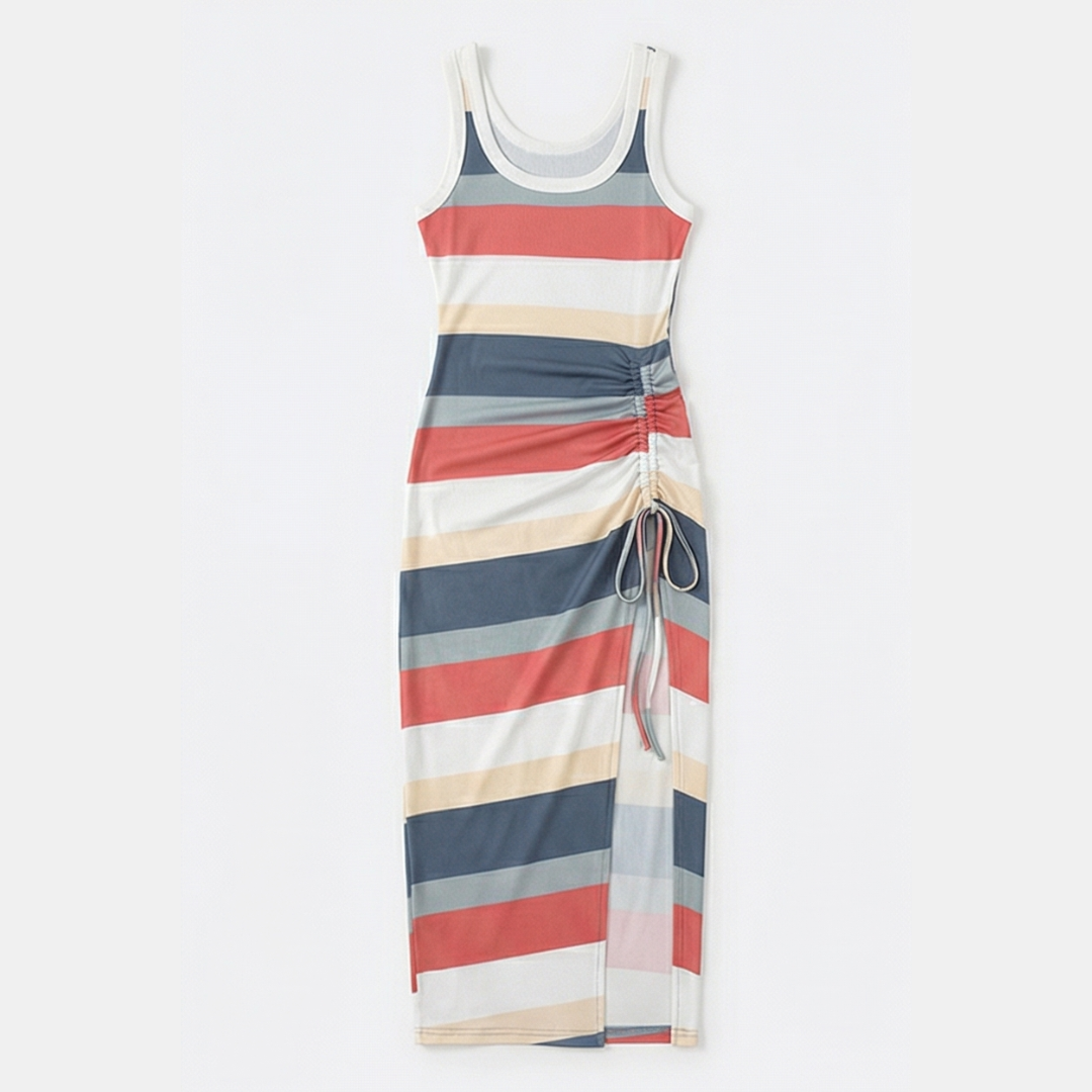 Solara™ — Ribbed Maxi Dress with Drawstring Slit