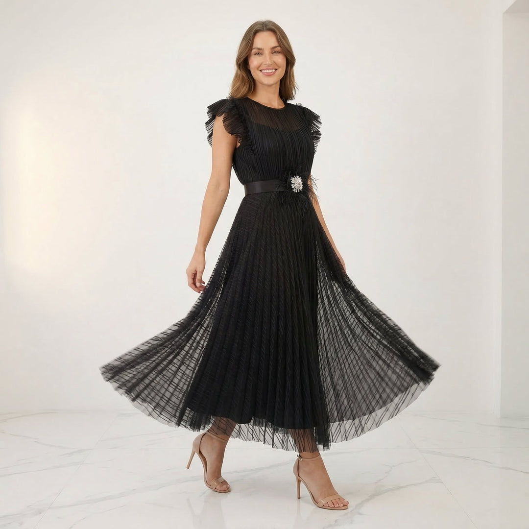 Floressa™ Elegant Flutter Sleeve Midi Dress