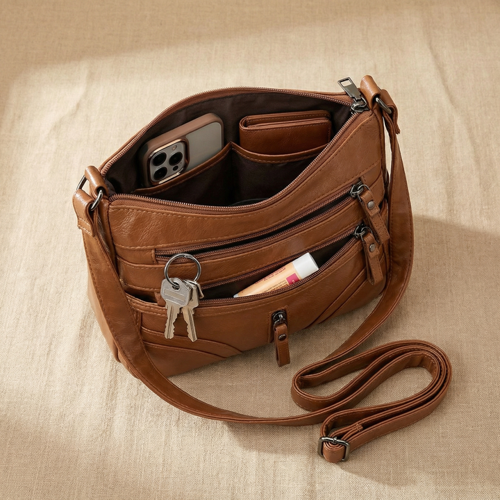 Caressa™ – Soft Leather Multi Pocket Crossbody Bag