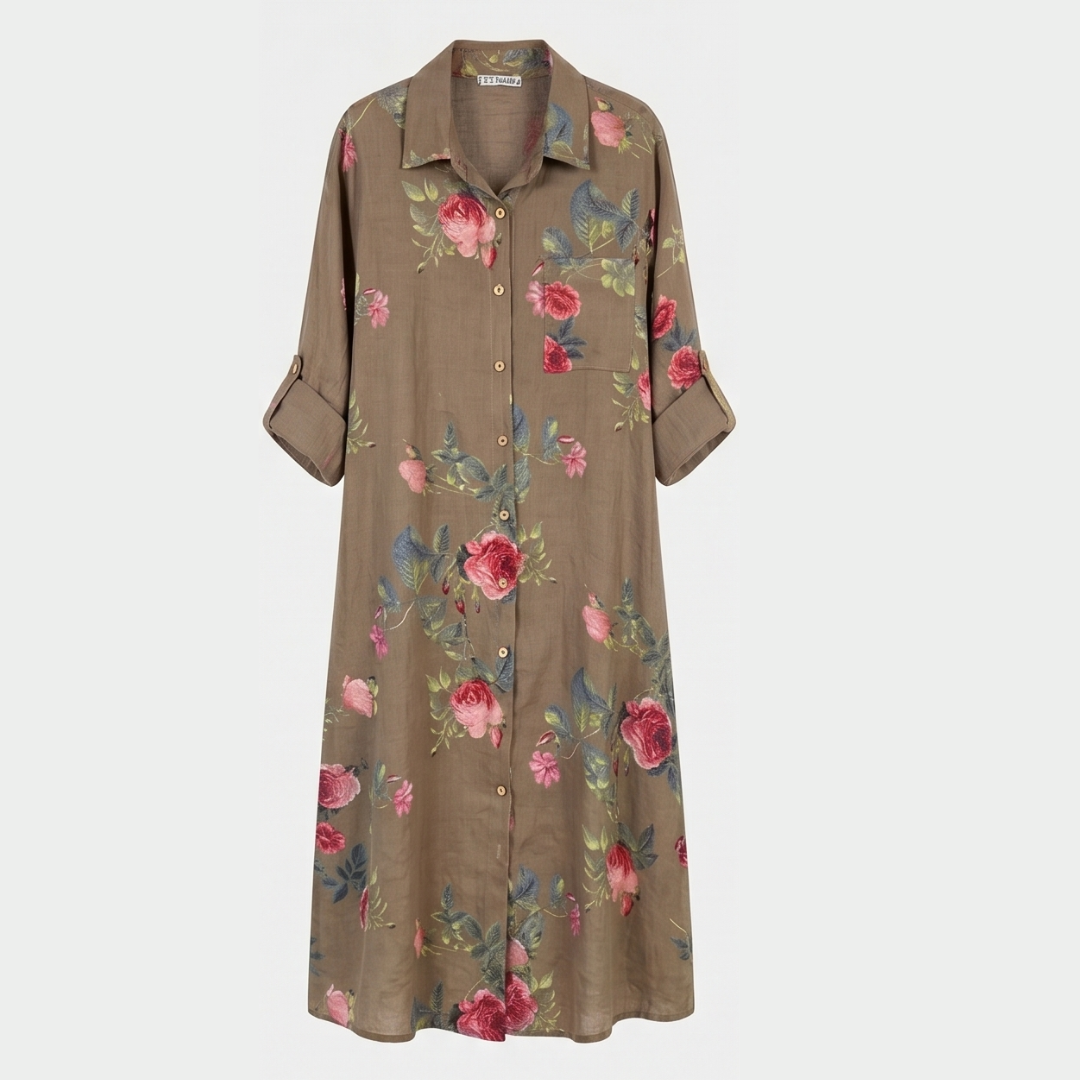 Rosalie™ – Floral Cotton Linen Shirt Dress