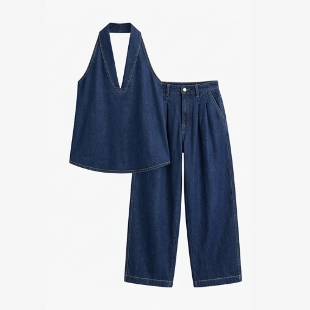 Rivella™ – Washed Denim Two Piece Summer Set