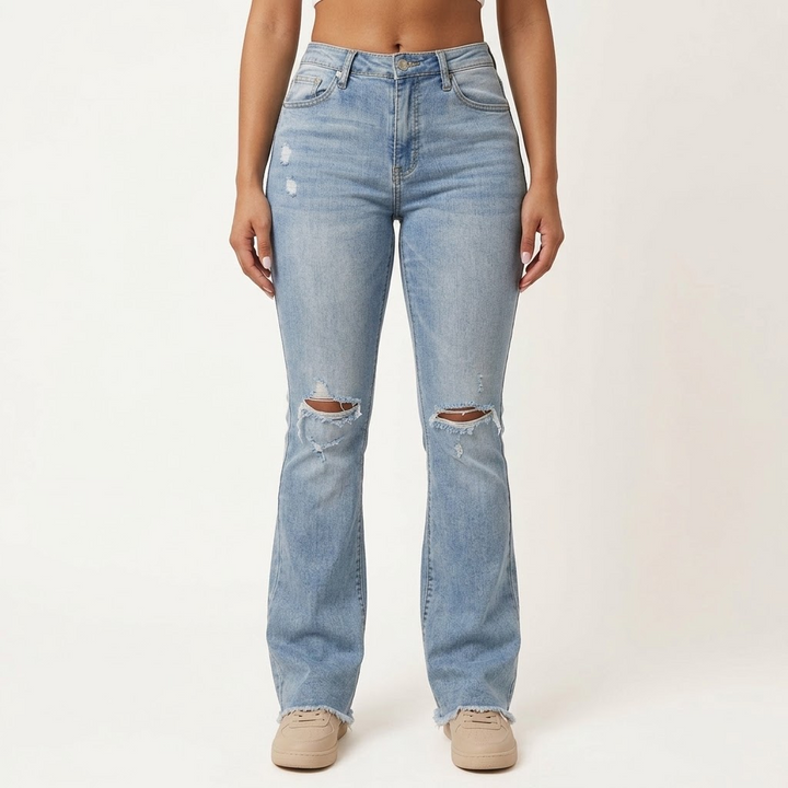 Denara™ – High Waist Ripped Flare Jeans