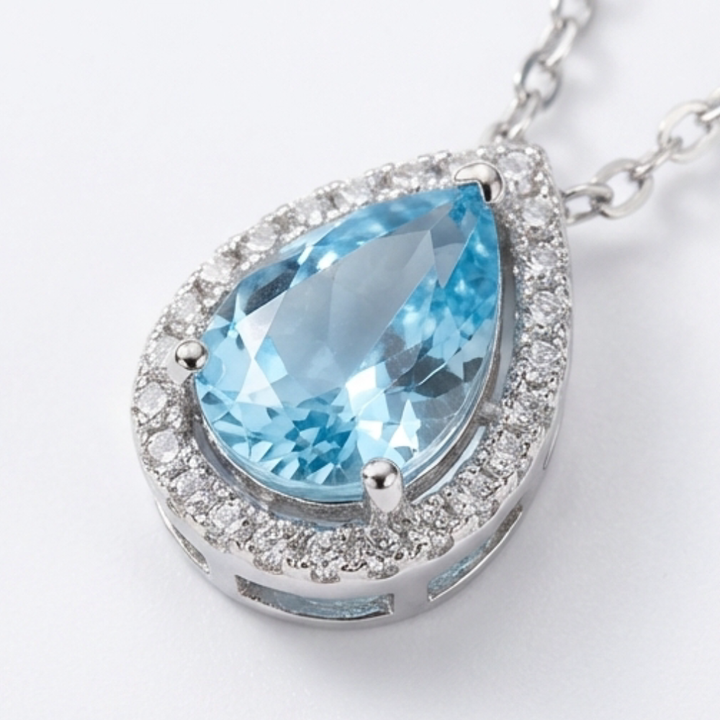 Lunaire™ – Aqua Blue Teardrop Pendant Necklace