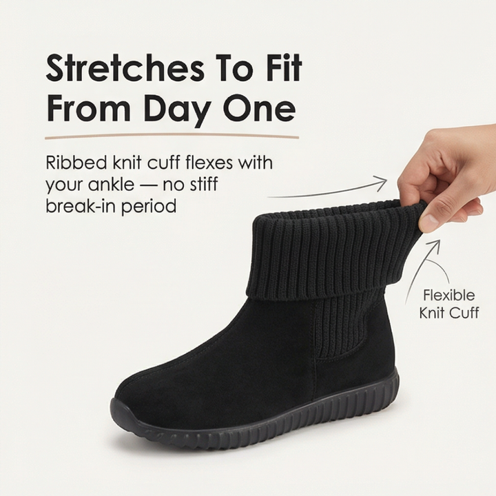 Cozella™ – Knit Cuff Suede Ankle Booties